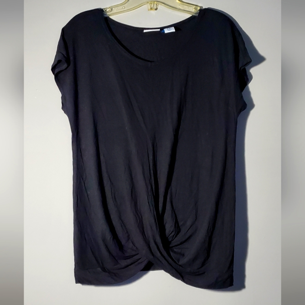XS Antibes Blanc Black Loose Flowy Short Sleeve Tshirt Gathered Ruche Detail